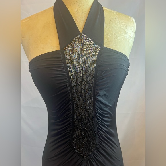 BLACK BEADED HALTER MINI DRESS SIZE SMALL FASHION EXIT - Picture 4 of 5